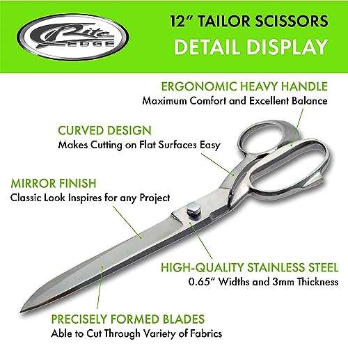 Szco Supplies 12" Professional Heavy-Duty Fabric Scissors For Tailoring With Mirror Finished Handle 2
