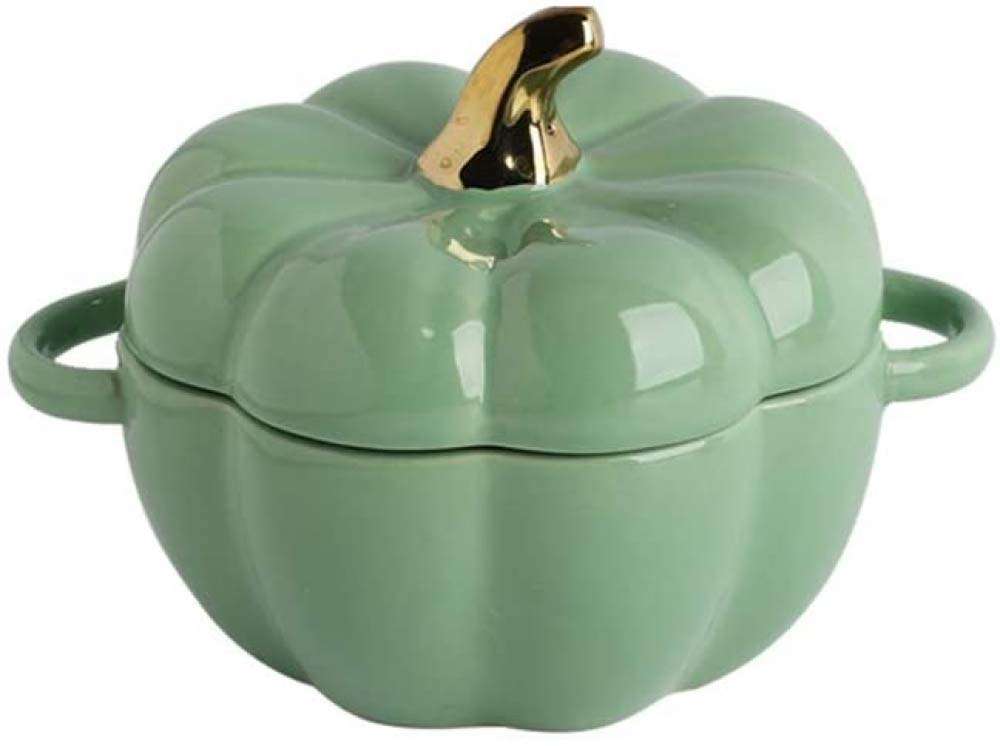 Mini Baking Dish Cute Pumpkin Bowl, Creative Personality Binaural Charcuterie Accessories Ceramic Baking Tableware Dessert Fruit Soup Bowl,-White Milk Pans Kitchenware (Color : Orange) (Green)
