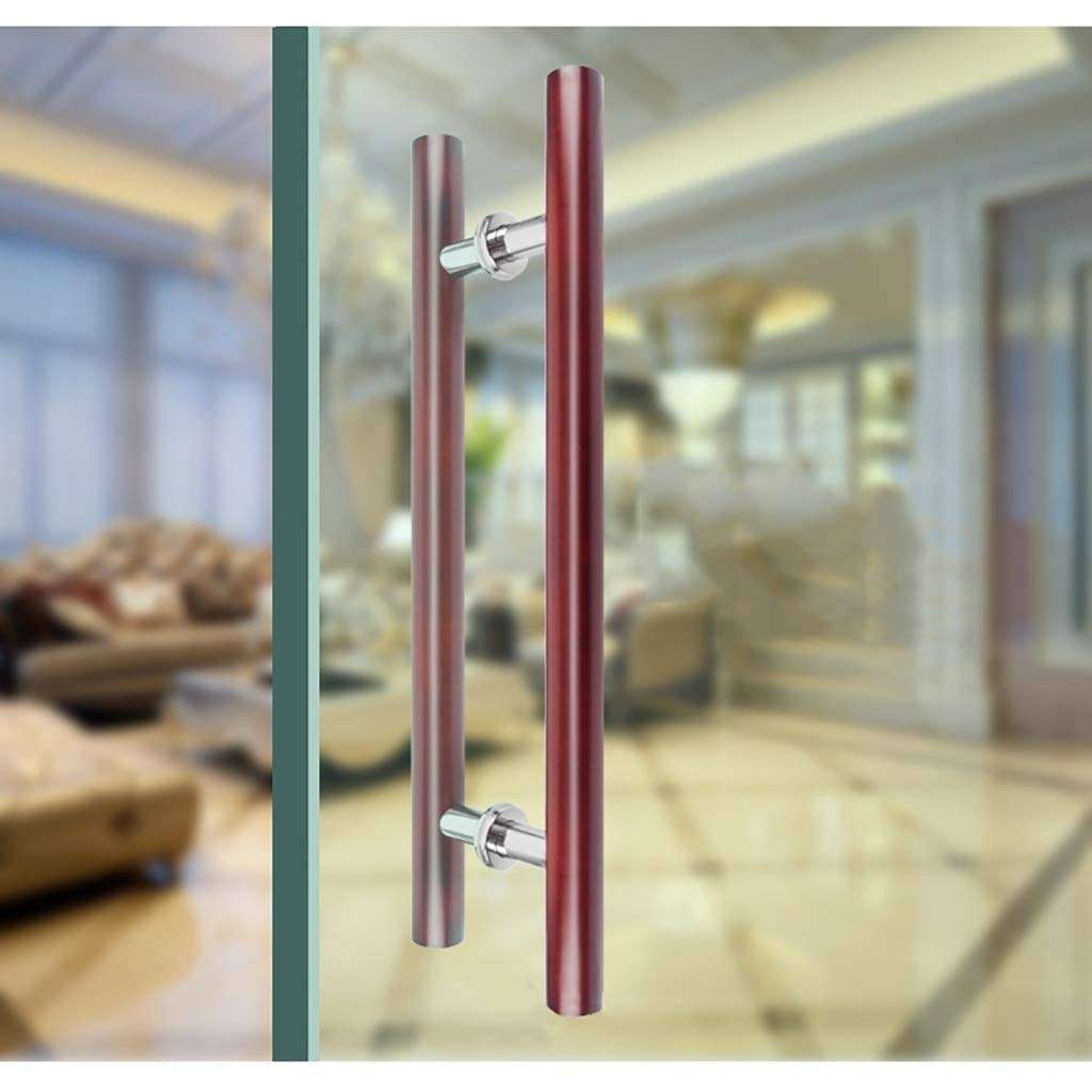 Glass Door Handle, Solid Wood Round Tube Commercial Push-Pull Door Handle/Home Sauna Door Handle - Wine Red, 3 Lengths (Size : Length 800mm/31.5inch) 6