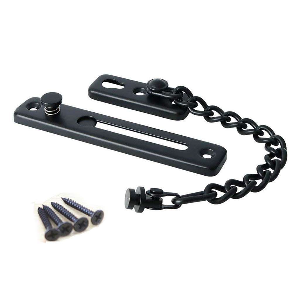Rannb Door Chain Stainless Steel Door Security Chain with Spring Anti-Theft Press Lock Black
