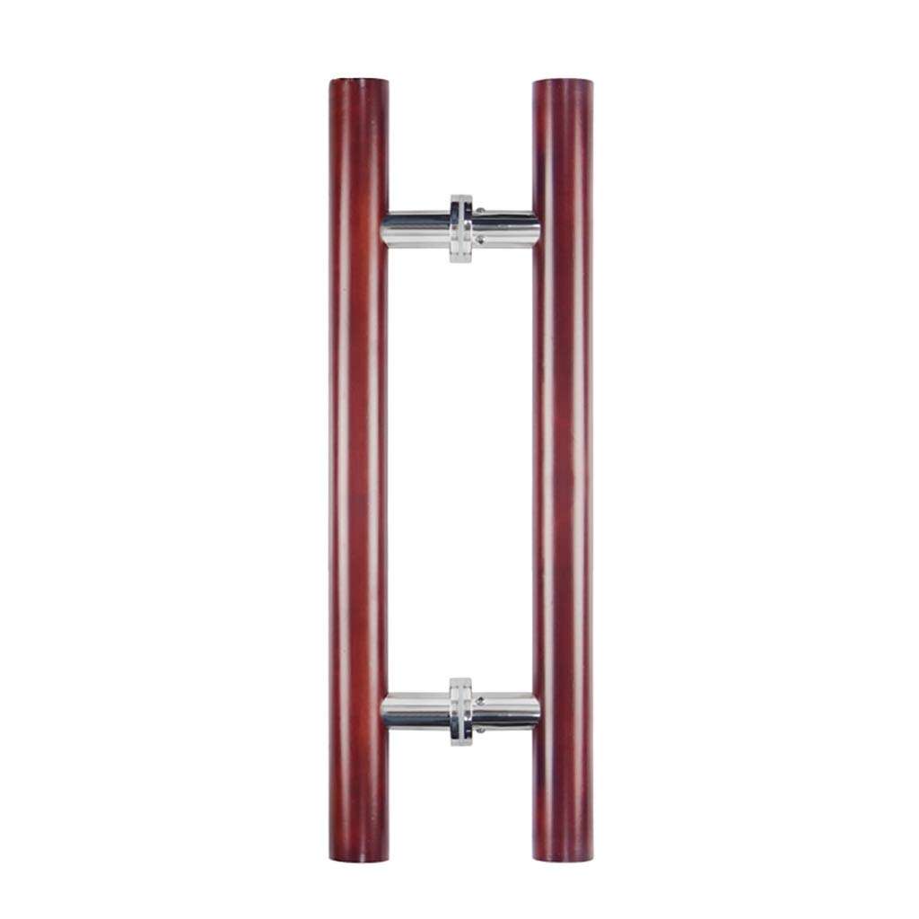 Glass Door Handle, Solid Wood Round Tube Commercial Push-Pull Door Handle/Home Sauna Door Handle - Wine Red, 3 Lengths (Size : Length 800mm/31.5inch) 1