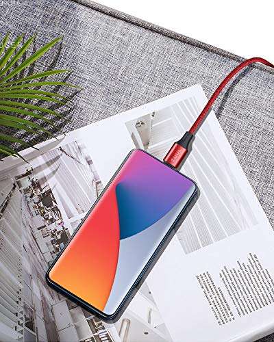 Zoul USB to Lightning Nylon Braided Fast Charging and Data Sync Cable Compatible for iPhone 14, 13, 12, 11, X, XR, XS, XS Max, 8, 7, 6, iPad Air/Pro/Mini (1M, Red) 3