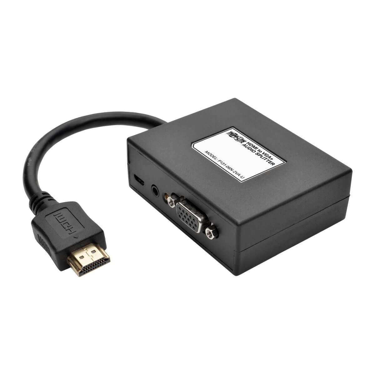 Tripp Lite 2-Port HDMI to VGA Splitter (M/2F), Audio/Video Adapter, HDMI to HD15, 1080p (P131-06N-2VA-U) 1