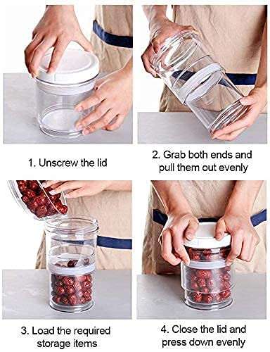 MS DOLLAR Adjustable Airtight Push Down Air Vented Storage Containers Expandable & Collapsible Air Remover Food Storage Transparent/Clear Containers For Kitchen Pantry Snacks (2) 5