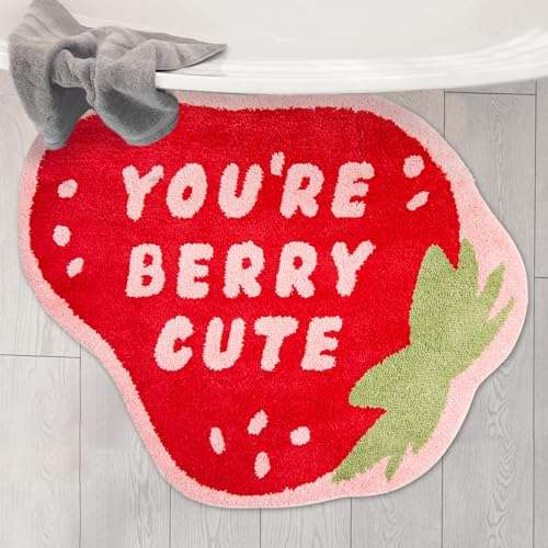 Extra Large Bath Bites Strawberry Bath Mat 35"x41" - You're Berry Cute, Fun Bath Mat, Large Area Rug, Aesthetic Bathroom Rugs for bathroom decor or home decor, cute bathroom mat non slip washable rug 1