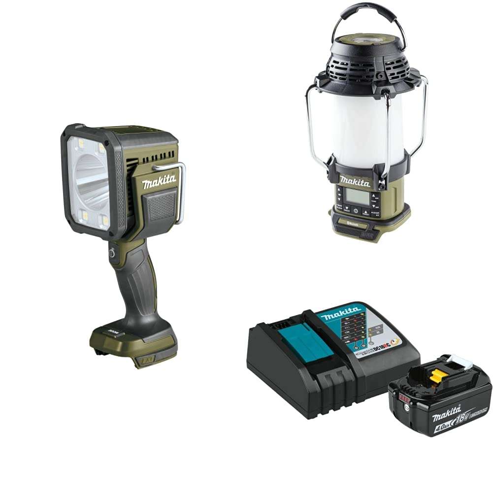 Makita Outdoor Adventure 18V LXT L.E.D. Flashlight/Spotlight, Outdoor Adventure 18V LXT Bluetooth Radio & L.E.D. Lantern, & bonus Outdoor Adventure 18V LXT Li-Ion Battery & Charger Starter Pack(4.0Ah) 1
