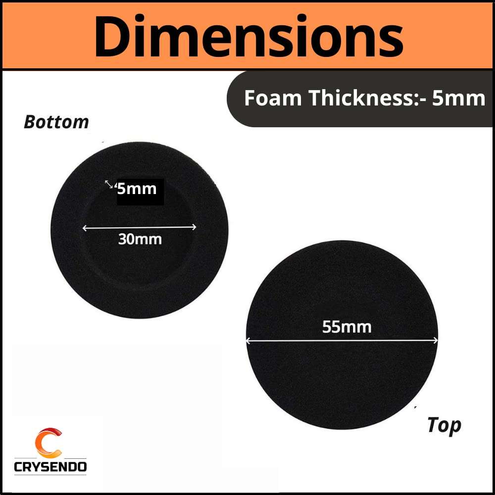 Crysendo Headphone Cushion (55mm / 5.5cm) | 5MM Thick Replacement Earpads Soft Sponge Cover Ear Muffs | High-Density Foam for Enhanced Comfort & Long Life | Pack of 6 pcs / 3 Pairs (Black) 4