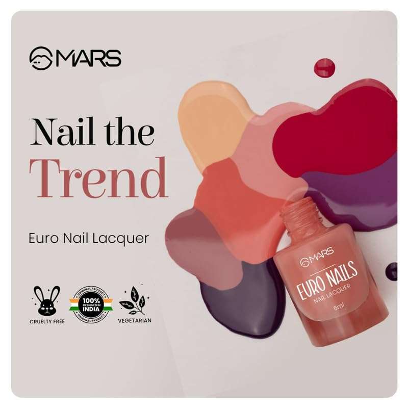 MARS EURO Nail Lacquer | Glossy Gel Finish | Rich Pigmentation | Chip Free | Quick Drying Formula | Long Lasting Nail Polish for Women | (6.0 ml) (Shade-61) 3