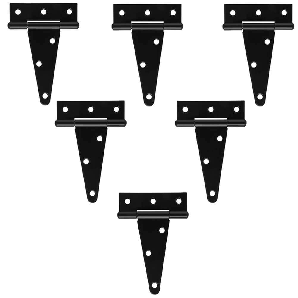 4 Inch Heavy Duty T Strap Shed Door Hinges 6 PCS Black Barn Door Gates Tee Hinge Wrought Hardware Iron Rustproof 1