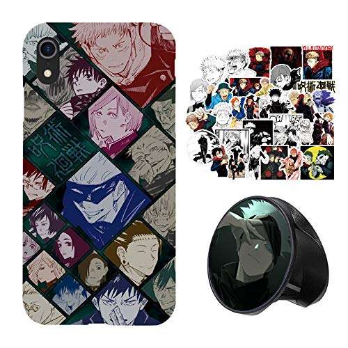 Funkillee Anime Jujutsu Kaisen Phone Case Cover Compatible for iPhone Comic Skin+ 50 Packs Jujutsu Kaisen Stickers + 360 Degree Rotation Phone Holder (SE 2 (2020 Version))