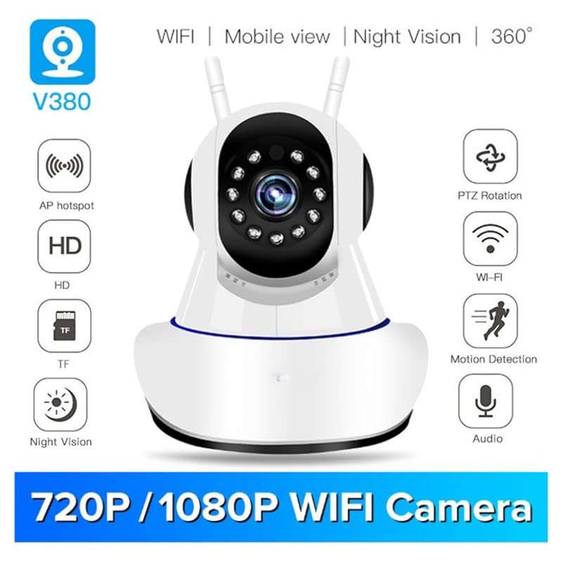 CAMCARE V380 Pro HD 1080P Wi-Fi Smart Dual Antenna Wireless IP CCTV Security Camera with 2 Way Audio, Night Vision, Support 128 GB Micro SD Card Slot (White) 6