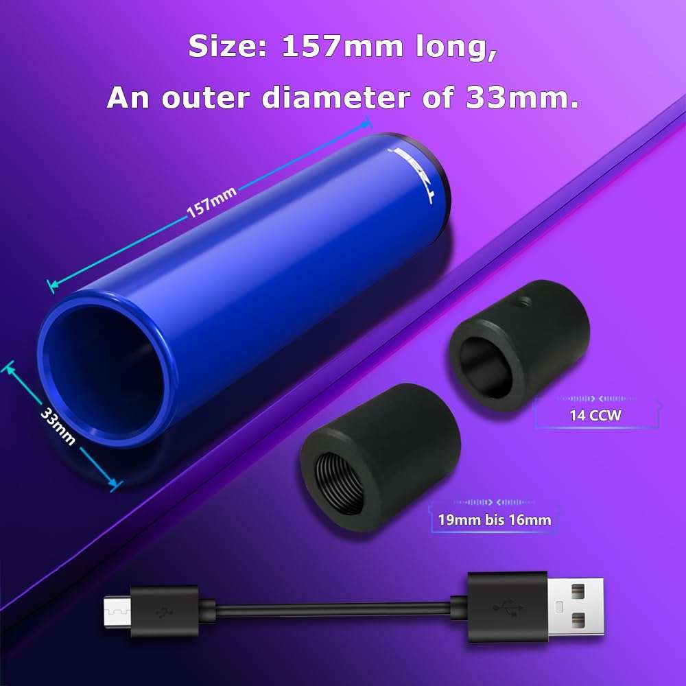 T238-Blue Can Airsoft Tracer Unit, Spitfire Tactical Muzzle Flash Simulator for Airsoft/NERF/Gel Blaster with 14mm Counterclockwise Threaded Adapter, 19mm to 16mm Adapter and Allen Key 5