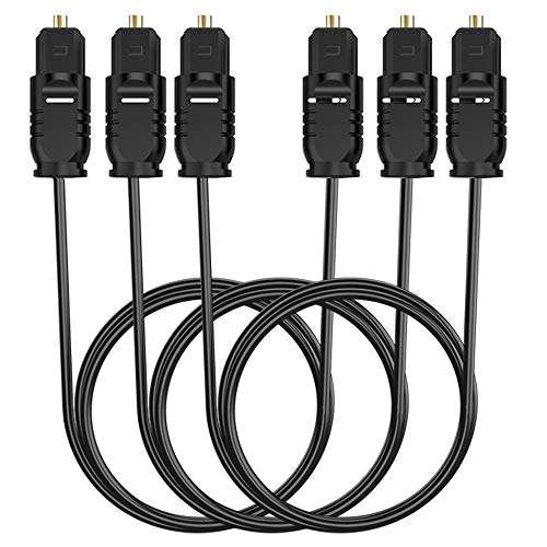 3-Pack Optical Audio Cable(6FT), Fiber Optic Cable with 24k Gold-Plated Connectors Digital Audio Cable Compatible with Home Theater, Sound Bar, TV, PS4, Xbox, Playstation, Digital Optical Audio Cable 1