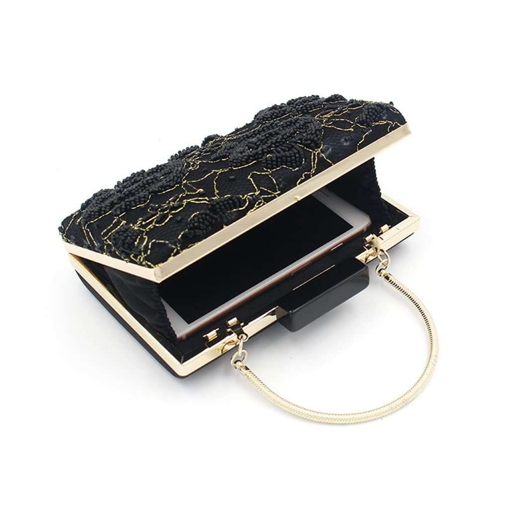 YMGSCC Square Temperament Dinner Bag Artificially Stitched Retro Portable Banquet Bag Women's Hand Bag Beads 4