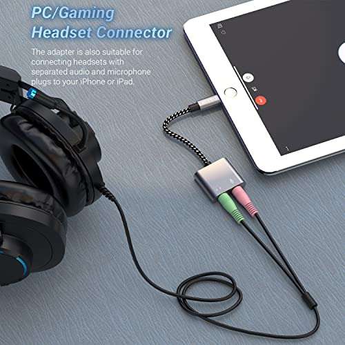 Cubilux Lightning to 3.5mm TRS Microphone Adapter with Headphone Jack Compatible with iPhone 14 Pro Max 14 Plus/13/12/11/SE 2/Xr/Xs Max/8/7, 1/8” Audio & MIC Splitter for Old iPad (Lightning Version) 6