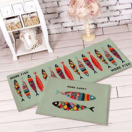 WorldCare® Green, Size02 : 40Cmx60Cm 1Pcs Colorful Suede Floor Mats Bedside Carpets Bathroom Fish Pattern Kitchen Non-Slip Shower Carpet 4