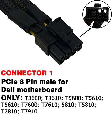 8 Pin Male to Dual 8(6+2) Pin Male PCIe Sleeved PCI Express Power Adapter Splitter Cable for Dell Only T3600 T3610 T5600 T5610 T5610 T7600 T7610 5810 T5810 T7810 T7910 (17 inches) TeamProfitcom 3