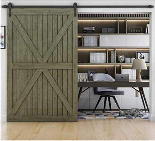 SUAY 6FT Heavy Duty Sliding Barn Door Hardware Kit Single Door Hardware Rack Rail Rollers System Set Smoothly and Quietly Easy Mount,Fits for 1.57"-1 .77" Thickness Door Panel,Black 2