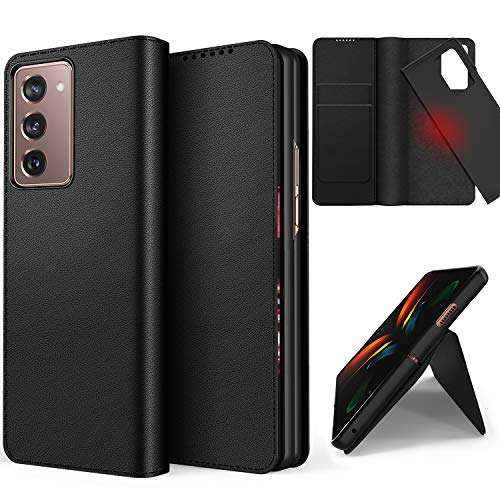 C CENMASO Compatible with Samsung Galaxy Z Fold 2 Mobile Phone Case All-Inclusive Anti-Fall Protective Cover for Galaxyz Fold 2 5G Folding Screen Stylish Carbon Brazing Leather Case (Plain Black) 1