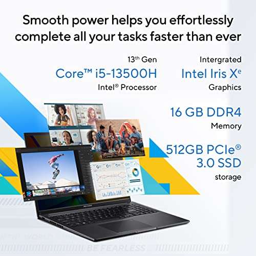 ASUS Vivobook 16 (2023), Intel Core i5-13500H 13th Gen, 16" (40.64 cm) FHD+, Thin & Light Laptop (16GB/512GB SSD/Intel Iris Xᵉ/Win 11/Office 2021/Backlit KB/Fingerprint/Black/1.88 kg), X1605VA-MB541WS 2