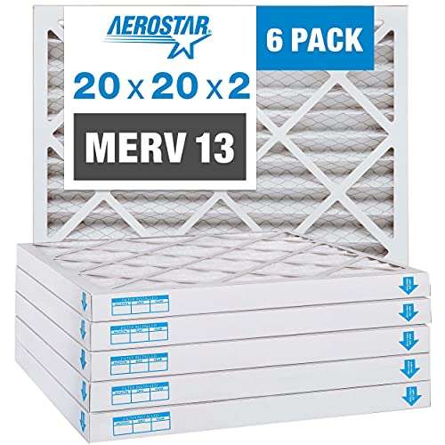 Aerostar 20x20x2 Air Filter MERV 13 (For Allergies, Dust, Lint, Mold, Pet Dander, Smoke, Smog & Bacteria) - Electrostatic MPR 1500 - 1900 & FPR 10 - Pleated HVAC AC Furnace Air Filters - Pack of 6