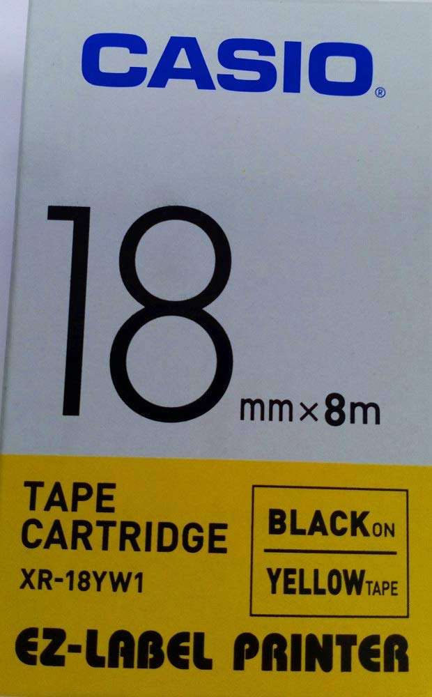 Casio 18mm Label Printer Cartridge Black Print on Yellow Tape 1