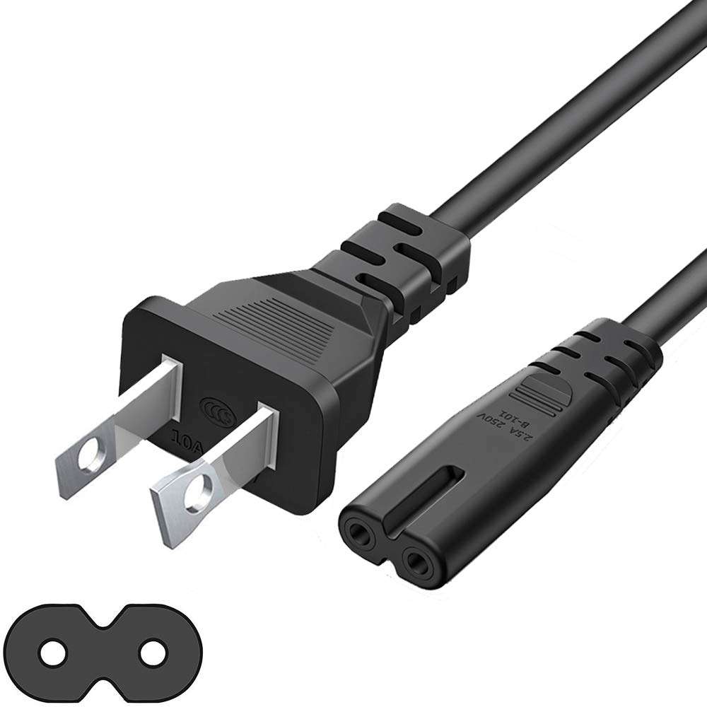 Vabogu 5FT 2 Prong AC Replacement Power Cord for PS4/PS3/ Slim Game Console Supply Cable, Most TV Power Cord Cable & Printer Power Cable, Black 1