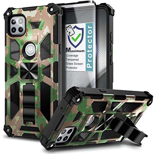 NZND for Motorola One 5G Ace Case (One 5G UW Ace) with Tempered Glass Screen Protector (Maximum Coverage), Full-Body Protective Shockproof [20FT Mil-Grade Drop Tested] Heavy-Duty Case (Camo) 1