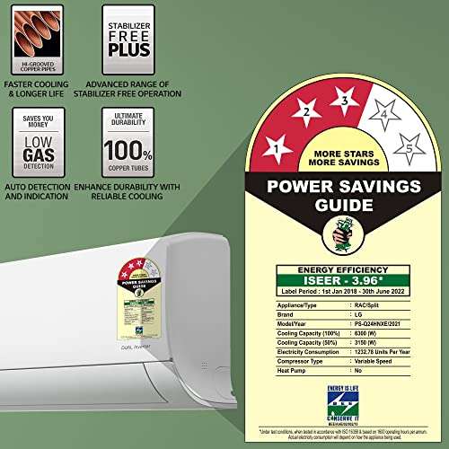 LG 2.0 Ton 3 Star AI DUAL Inverter Split AC (Copper, Super Convertible 6-in-1 Cooling, 4 Way Swing, HD Filter with Anti-Virus Protection, 2022 Model, PS-Q24HNXE, White) 3