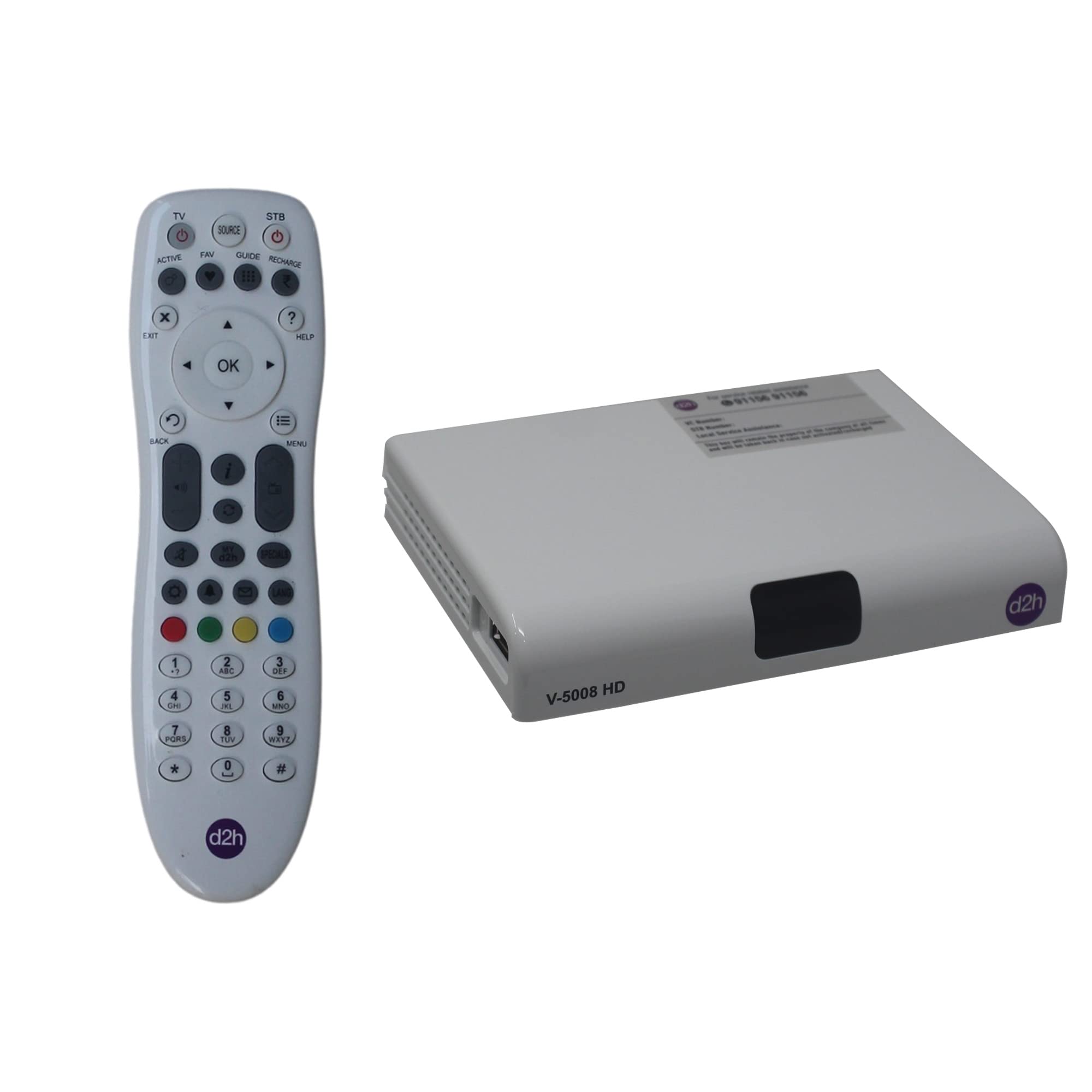 Videocon d2h HD Set-top Box V-5008 HD with IR Remote and HDMI Cable Adapter (not Included Dish Antenna)