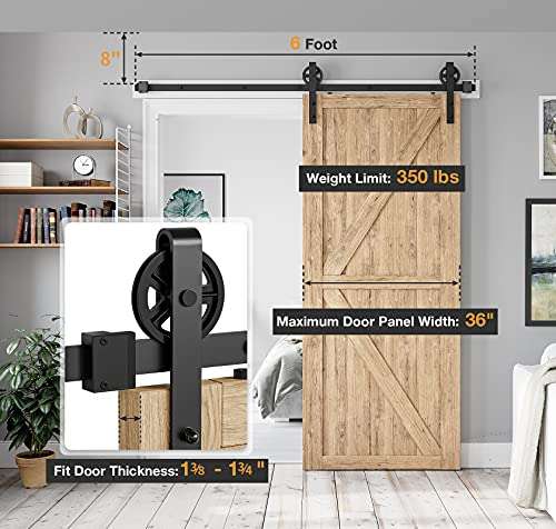 HomLxaLx Sliding Barn Door Hardware Rollers, Barn Door Hangers Only, Fit 1 3/8-1 3/4" Thickness Door Panel, Smooth and Quiet Industry Hangers, Big Wheel Shape-Black-2 Pack 3