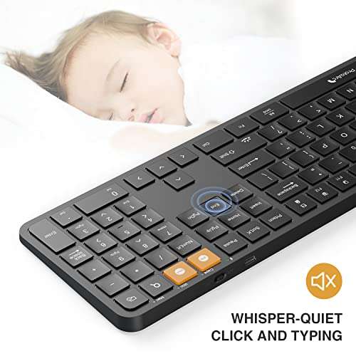 ProtoArc Backlit Wireless Keyboard, K100 2.4G Ultra Slim Wireless Illuminated Keyboard Full Size Silent Keyboard, Rechargeable, USB/Type C Connection, Natural Typing, Windows/Mac(Black) 5