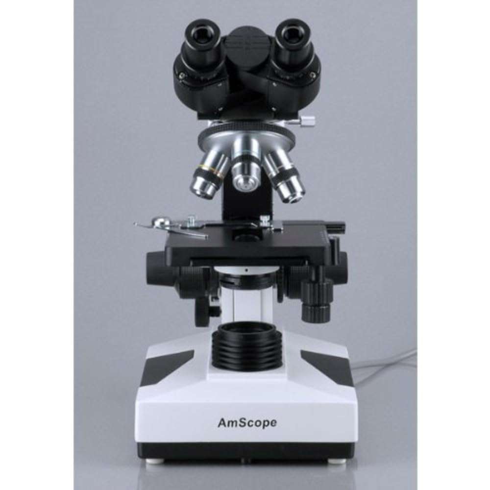AmScope B490B-LED Compound Binocular Microscope, WF10x and WF20x Eyepieces, 40X-2000X Magnification, Brightfield, LED Illumination, Abbe Condenser, Double-Layer Mechanical Stage, Sliding Head, High-Resolution Optics, Anti-Mold 4
