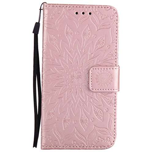Samsung Galaxy A5 2017 Case EMAXELER Stylish Wallet 3D Embossed Kickstand Flip Sun Flower Three Dimensional Cards Slot Cash Pockets PU Leather for Samsung A5 2017 Sun Rose Golden 2