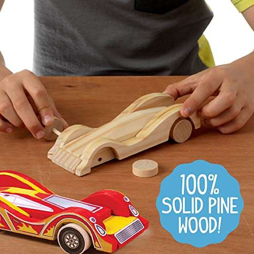 Made By Me Build & Paint Your Own Wooden Cars by Horizon Group USA, DIY Wood Craft Kit, Easy to Assemble & Paint 3 Race Cars, Multicolored 4