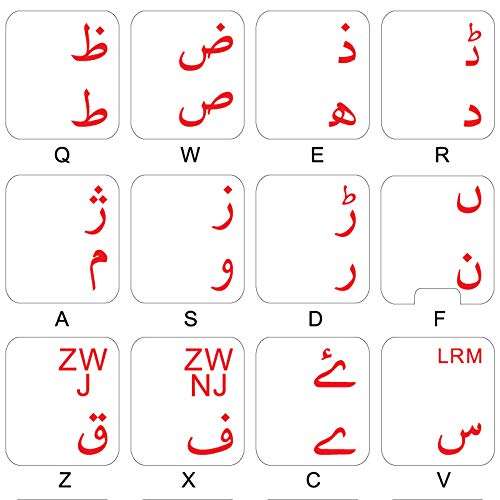 4Keyboard Urdu Keyboard Decals with RED Lettering ON Transparent Background 1