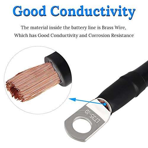 WATERWICH Negative Battery Cable Wire 2 AWG 2-Gauge 20 Inches with 2 hot melt adhesives Pure Copper Perfect Connection for Ship Boat Small Yacht RV Camper Truck Car Vehicle(Negative Battery Cable) 6