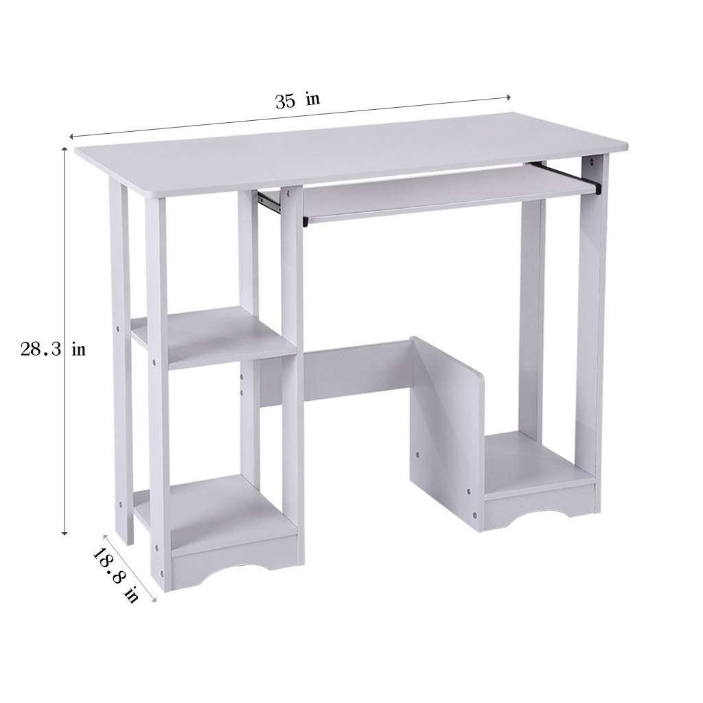OKBOP Desktop Home Computer Desk with Storage Shelves Keyboard Tray, Modern Writing Desk Wood Student Study Table Notebook Workstation, White Small Office Desk (White) 6