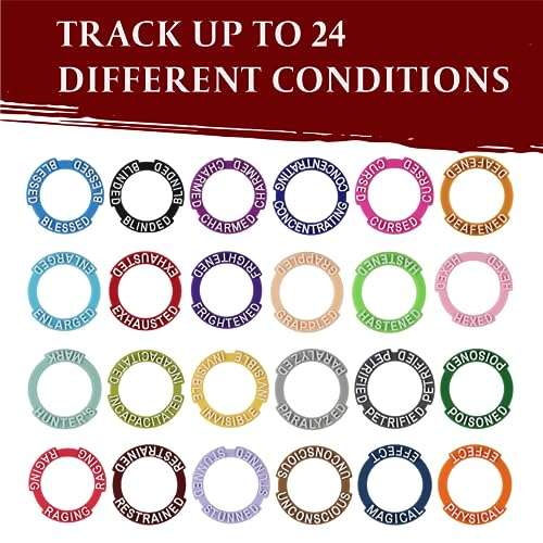 DND Miniatures Condition Markers - 96 Rings to Track 24 Different Status & Spell Effects for RPG/DND Minis Like Dungeons and Dragons 5th Edition & Pathfinder Perfect DnD Gifts & D&D Accessories Tokens 2