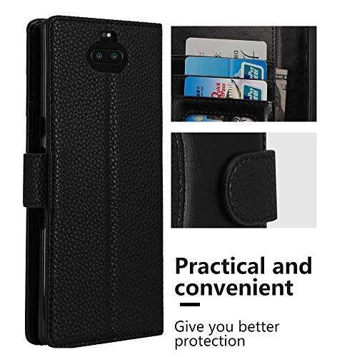 Leather Wallet Phone Case for Sony Xperia 10 Plus, LOKAKA Folding Flip Cases Protective Cover Strong Magnetic Closure with Card Slots Kickstand -Black 6