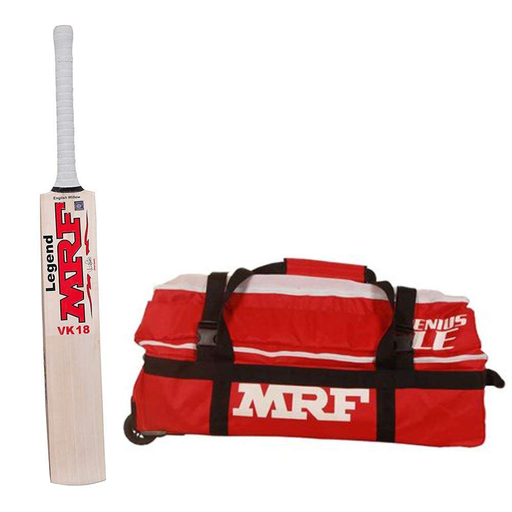 MRF English Willow Cricket BAT Legend Junior Size 5 with Genius Cricket KIT Bag