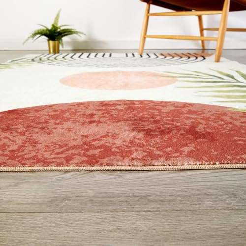 RoomTalks Terracotta Boho Aesthetic 4x6 Area Rugs Carpet for Bedroom Dining Living Room Kitchen, Thin Shag Rug Earth Tone, Mid Century Modern Washable Rug, Bohemian Cute Abstract Indoor Entryway Rug 6