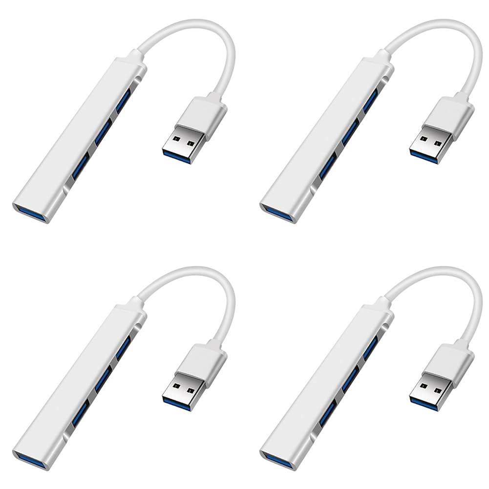 BudgetBundles US 2-4 Pcs USB 3.0 4 Port Hub Splitter Slim Sleek Aluminum PC Mac Laptop Desktop (4 Pack) 1
