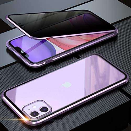 FHZXHY iPhone 11 Pro Max Privacy Glass Case All-Inclusive Clear Double Sided Tempered Glass Magnet Absorption Metal Bumper Frame Protective Case for iPhone 11 Pro max 6.5inch 2019,Purple 1