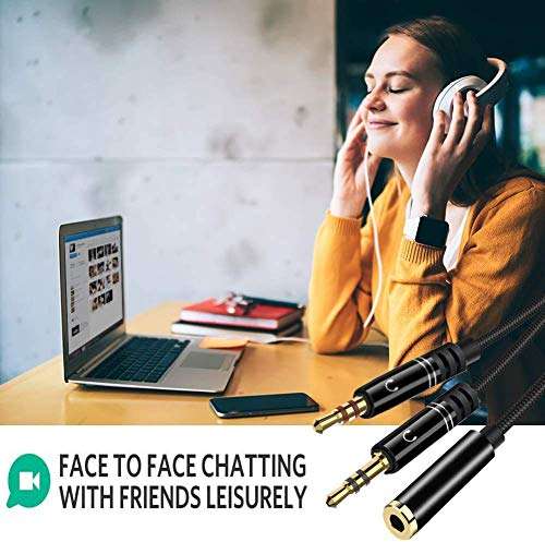 LUZWE? 3.5mm Female to 2 Dual Male Microphone Audio Stereo Jack Earphones Port for Gaming Speaker PC Adapter, 3.5mm Spiliter Mic Cable for Computer, Laptop, PC, CPU and More Devices 5