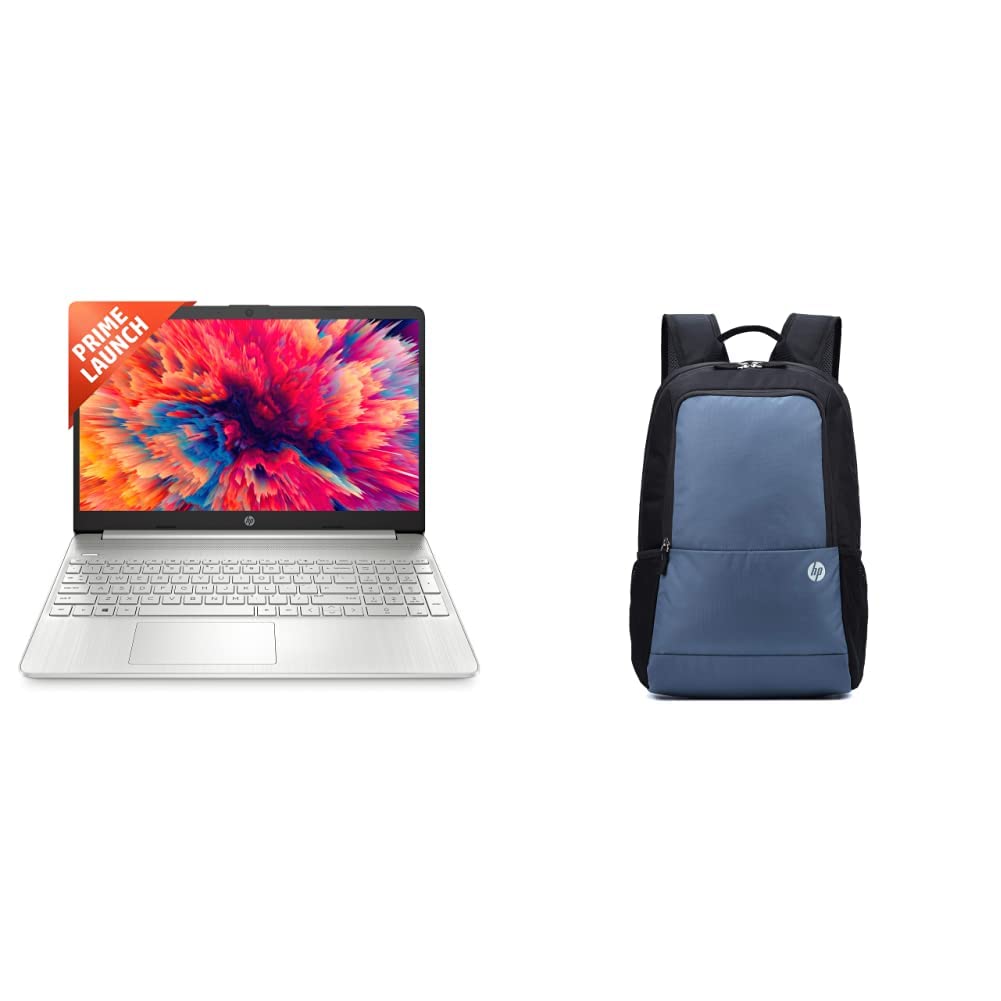 HP 15s,11th Gen Intel Core i3-1115G4 8GB RAM/512GB SSD 15.6-inch & 100 Lightweight Backpack for 15.6-inch Laptop with Elastic and Padded Shoulder Straps (Black)