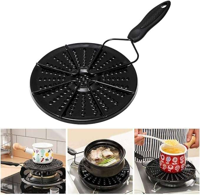 VBM Induction Heat Diffuser BBQ Plate Gas Stove Flame Guard Iron Simmer Ring with Handle for Cooktop Converter Flame Guard Conduction Cast For Coffee Milk Heating 5