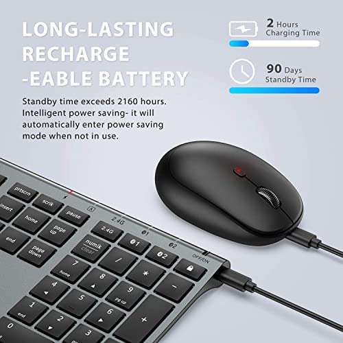 iClever Wireless Keyboard and Mouse DK03, Rechargeable Dual-Mode (Bluetooth+2.4G) Bluetooth Keyboard and Mouse Set, Ultra-Slim Multi-Device Keyboard for Mac, iPad, Apple, Android, Windows, Grey 6