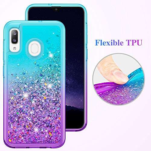 Ruky for Samsung Galaxy A20 Case, Glitter Liquid Bling Flowing Quicksand Diamond Series Soft TPU Protective Girls Women Cover Phone Case for Samsung Galaxy A20 / A30 Case (2019) - Aqua 3