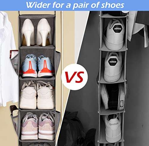 KIMBORA 8-Shelf Hanging Shoe Organizer with 8 Side Mesh Pockets Shoe Holder for Closet Hat Rack, Grey 3